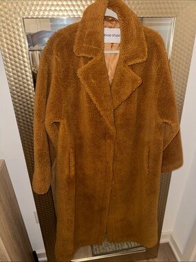 Stand Studio Oversized Teddy Coat in Camel Brown